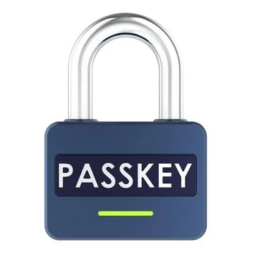 Passkey padlock, passwordless login and digital security concept. 3D renderin Stock Illustration