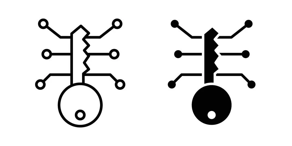Passkey security icon drawing lines. Silhouette style vector bundle Stock Illustration