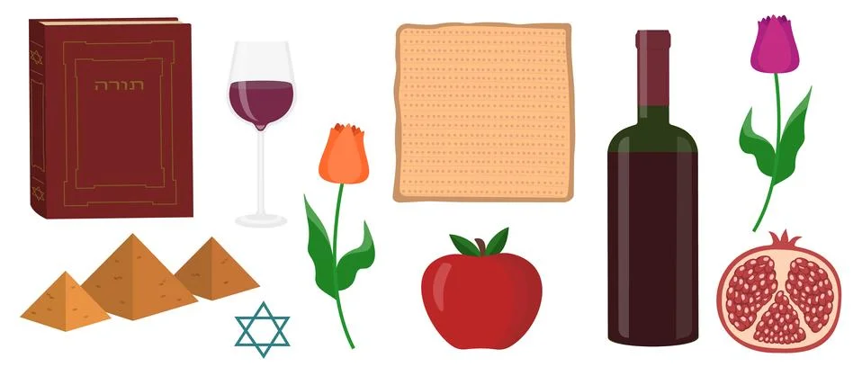 Passover attributes on isolated background Stock Illustration