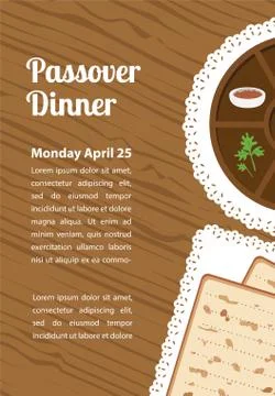 Passover  dinner, seder pesach. table with passover plate and traditional food Stock Illustration