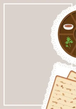 Passover  dinner, seder pesach. table with passover plate and traditional food Stock Illustration