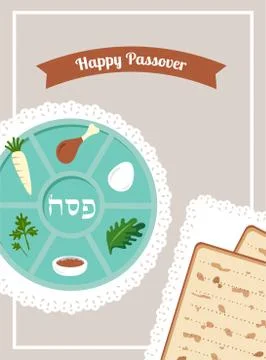 Passover dinner, seder pesach. table with passover plate and traditional food Stock-Illustration