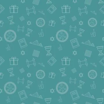 Passover holiday flat design white thin line icons seamless pattern Stock Illustration
