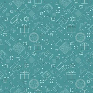 Passover holiday flat design white thin line icons seamless pattern Stock Illustration