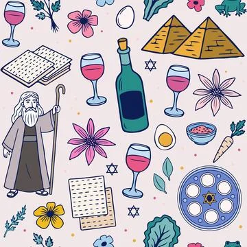 Passover holiday seamless pattern in minimal style. Jewish Holiday Symbol Stock Illustration