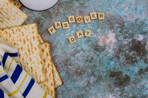 Passover holiday traditional celebration with kosher matzah on Jewish Pesach Stock Photos