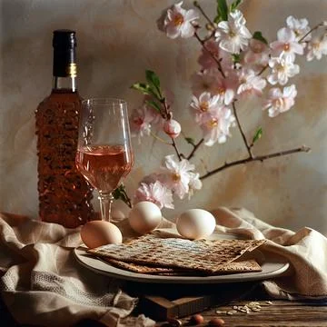 Passover, Passover holiday, Passover composition, bottle of wine, matzo, eg.. Stock Photos