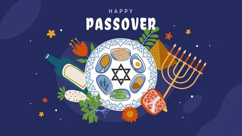 Passover, Pesach holiday vector design. Greeting card or banner with tradit.. Stock Illustration
