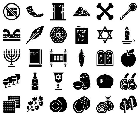 Passover related solid icon set, vector illustration Stock Illustration