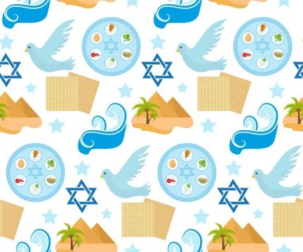Passover seamless pattern. Pesach endless background, texture. Jewish holid.. Stock Illustration