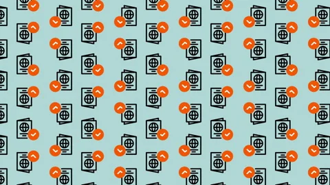 Passport and Checkmark Pattern - Seamless Travel and Approval Design. Stock Footage 325403380