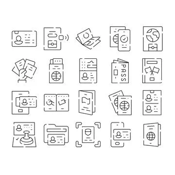 Passport and identification document control vector icons Stock Illustration