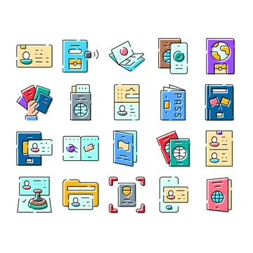 Passport and identification document icons concept Stock Illustration