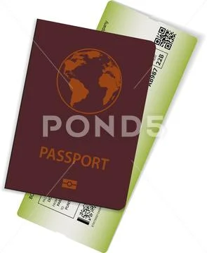 Passport and ticket or boarding pass illustration. Stock Illustration