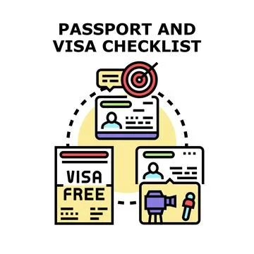 Passport and visa checklist preparing travel documents process Stock Illustration