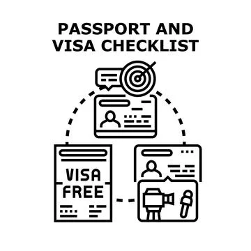 Passport and visa checklist preparing travel documents process Stock Illustration