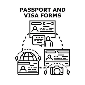 Passport and visa forms application process concept Stock Illustration
