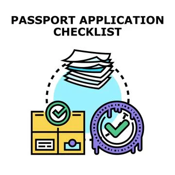 Passport application checklist processing submission concept Stock Illustration