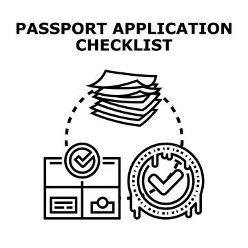 Passport application checklist processing submission concept Stock Illustration