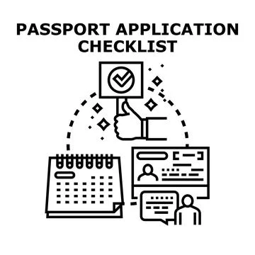 Passport application checklist with travel document and calendar 스톡 일러스트