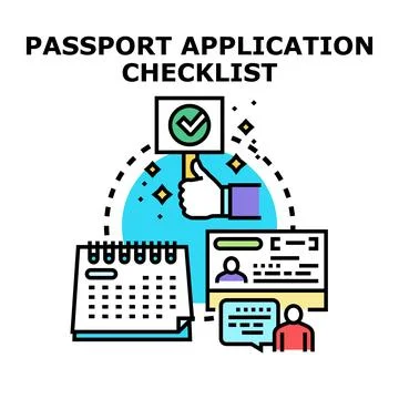 Passport application checklist with travel document and calendar 库存插图
