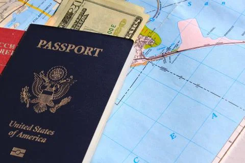 Passport with background of map Stock Photos