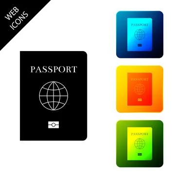 Passport with biometric data icon isolated. Identification Document. Set icons Stock Illustration