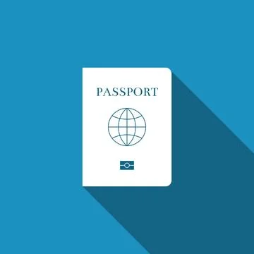 Passport with biometric data icon isolated with long shadow. Identification Stock Illustration