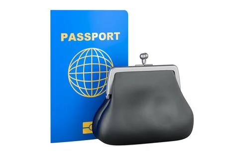 Passport with coin purse. 3D rendering Stock Illustration