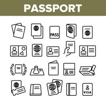 Passport Collection Elements Icons Set Vector Stockillustratie