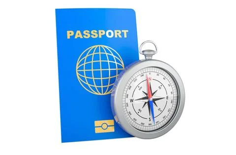 Passport with compass, 3D rendering Passport with compass, 3D rendering is... Foto stock
