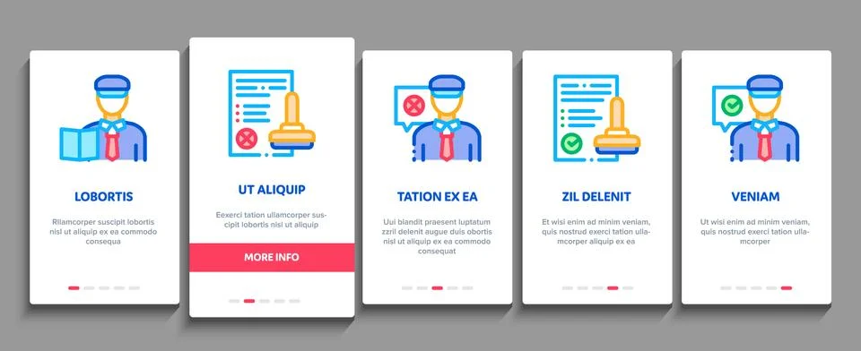 Passport Control Check Onboarding Elements Icons Set Vector Stockillustratie