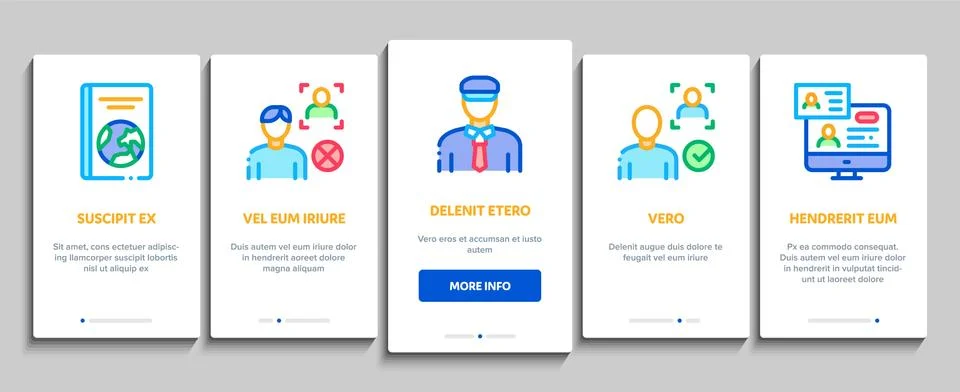 Passport Control Check Onboarding Elements Icons Set Vector Stock Illustration