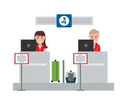 Passport Control Counter, Vector Illustration Stock Illustration