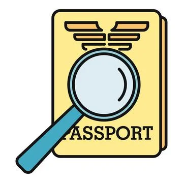 Passport document check with magnifying glass icon Illustrazione stock