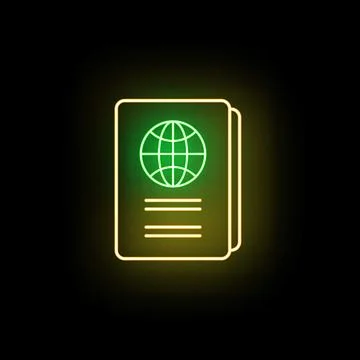 Passport document neon glowing icon illustrating global travel Stock Illustration