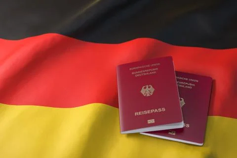 Passport of Germany on the flag of the Germany. Getting a Germnay passport,   Stock Illustration