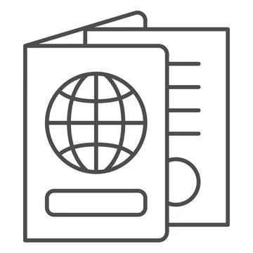 Passport with globe, world cover thin line icon, security check concept, travel Stockillustratie