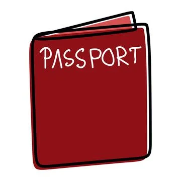 Passport, a hand drawn vector doodle illustration of a passport and a plane t Stock Illustration
