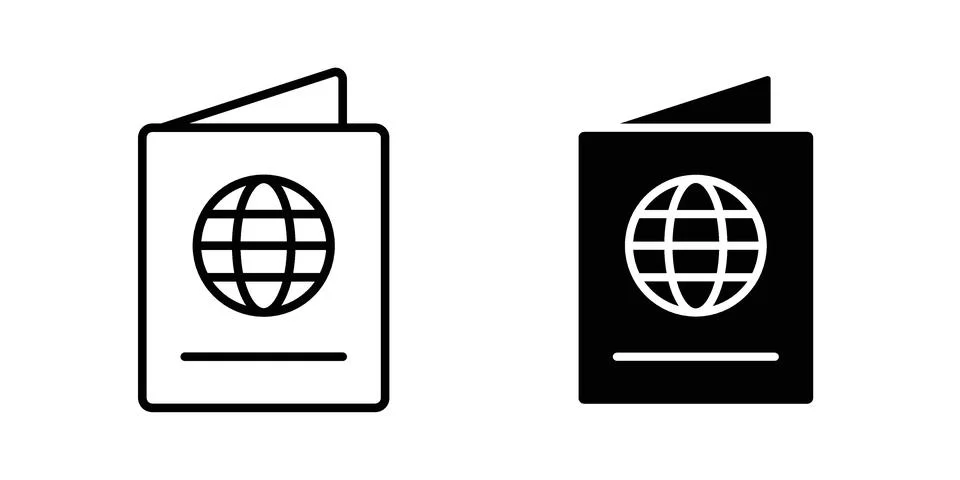 Passport icon silhouette vector set. thin line pack Stock Illustration
