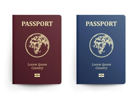 Passport With Map. Africa. Realistic Vector Illustration. Red And Blue Passports Stock Illustration