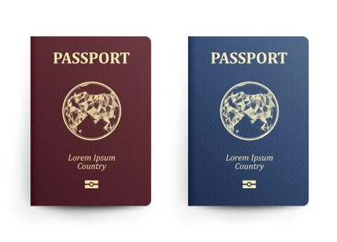 Passport With Map. Asia. Realistic Vector Illustration. Red And Blue Passports Stock Illustration
