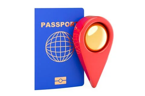 Passport with map pointer. 3D rendering Stock Illustration