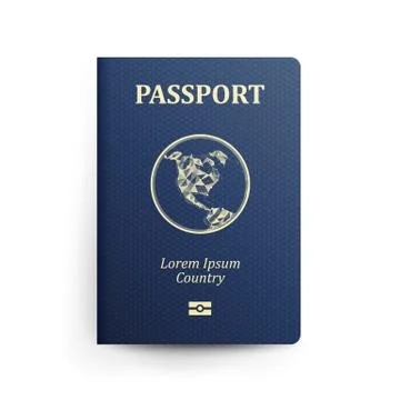 Passport With Map. Realistic Vector Illustration. Blue Passport With Globe Stock Illustration