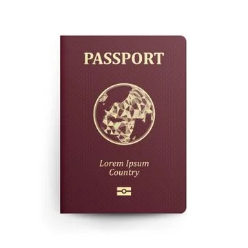 Passport With Map. Realistic Vector Illustration. Red Passport With Globe Stock Illustration