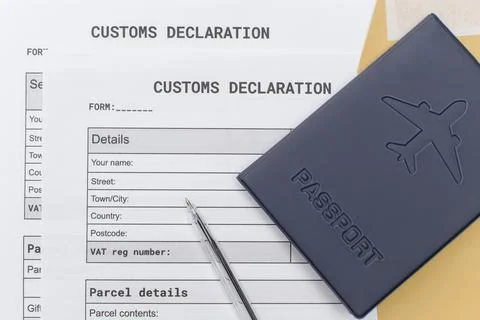 A Passport over Customs Declaration form. customs Agent concept. Planning a d Stock Photos