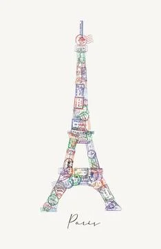Passport stamp eiffel tower poster Illustrazione stock