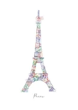 Passport stamp eiffel tower poster Illustrazione stock