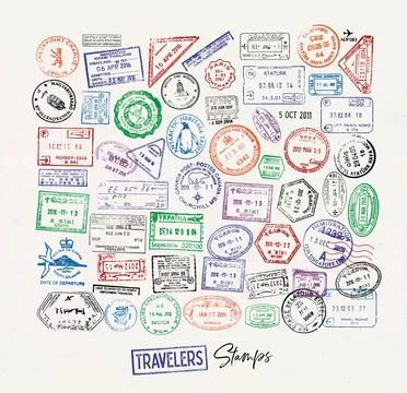 Passport stamp icon set Stock Illustration