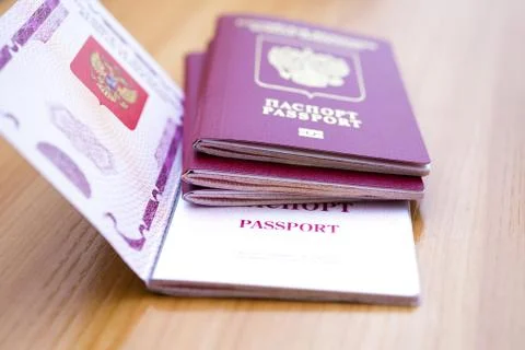 Passport on the table Stock Photos